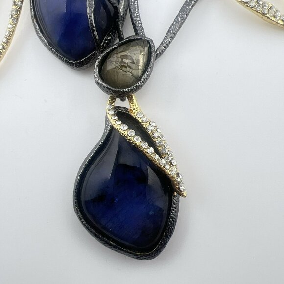 Alexis Bittar Necklace Elements Dark Phoenix Leaf Multi Stone Blue *FLAW* $395 - Picture 5 of 16